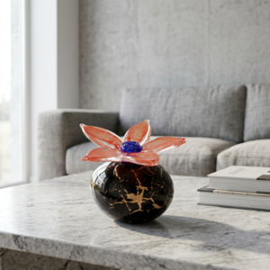 Stone Urn with Flower | Black & Red | 250ml