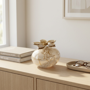 Stone Urn with Flower | White & Brown | 250ml
